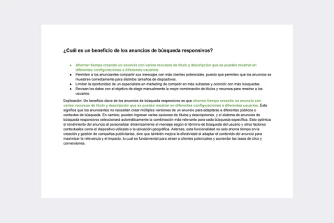 vista previa del archivo de respuestas - Respuestas al Examen de Certificación en Anuncios de Rendimiento Potenciados por IA de Google Ads